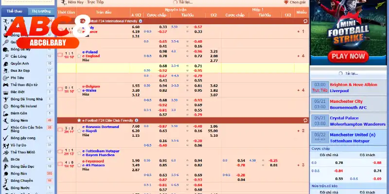 Sbobet thể thao với nhiều sản phẩm đa dạng